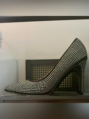 Report Black Crystal-Studded Pointed Toe High Heels